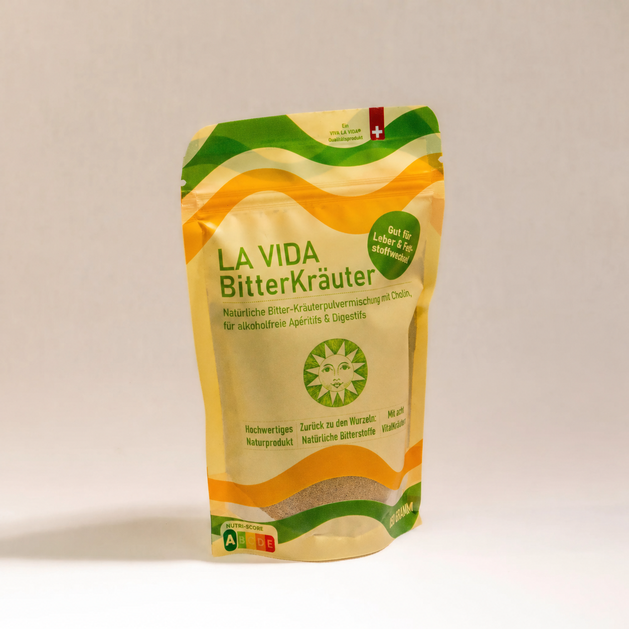 LA VIDA BitterKräuter Kräuterpulvermischung Bitterstoffe mit Cholin. Für Leber und Fettstoffwechsel. 150g. Frontansicht.