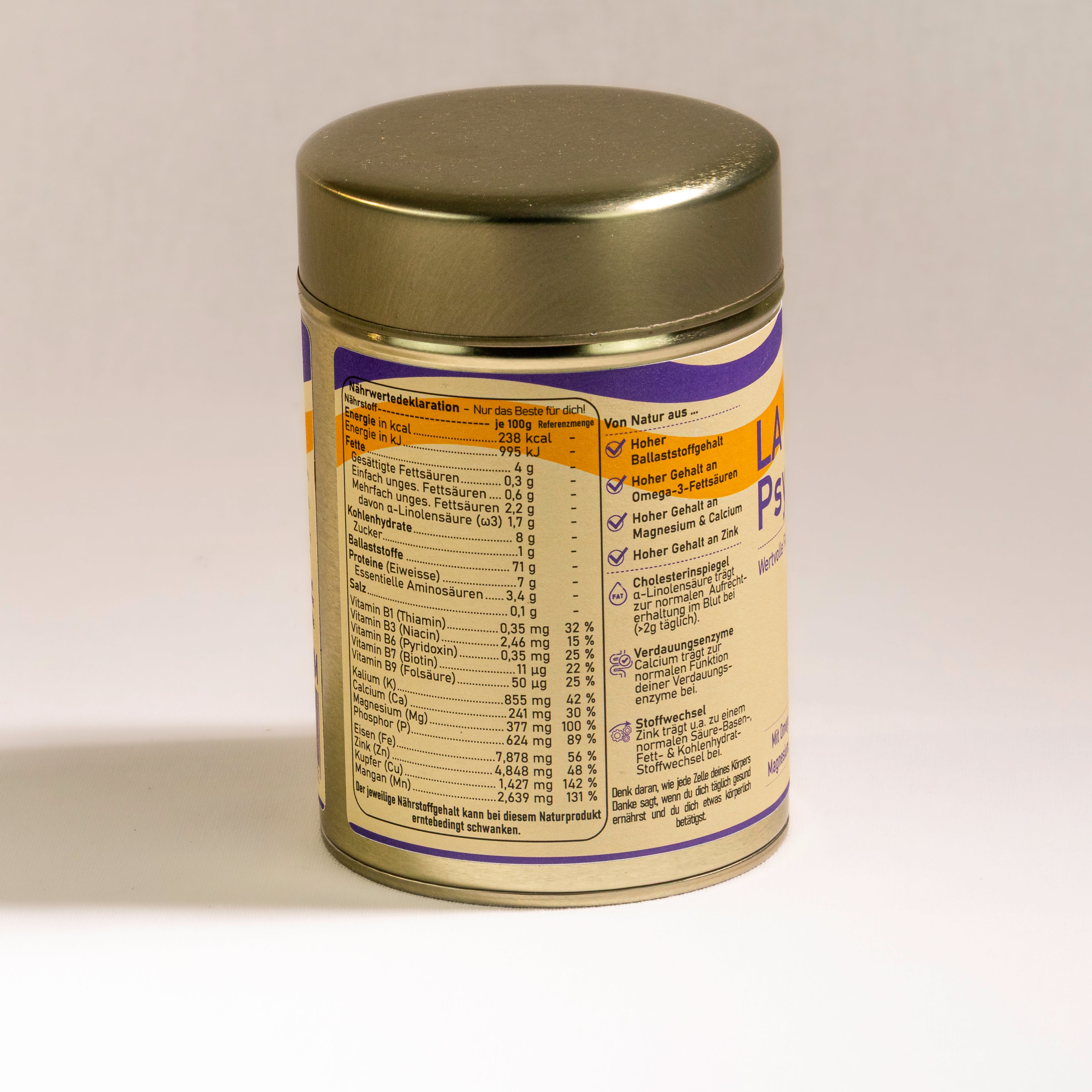 LA VIDA PsylliFit Ballaststoffmischung aus Flohsamen und den lila Blüten der Wilden Malve. 250g. Seitenansicht 1.