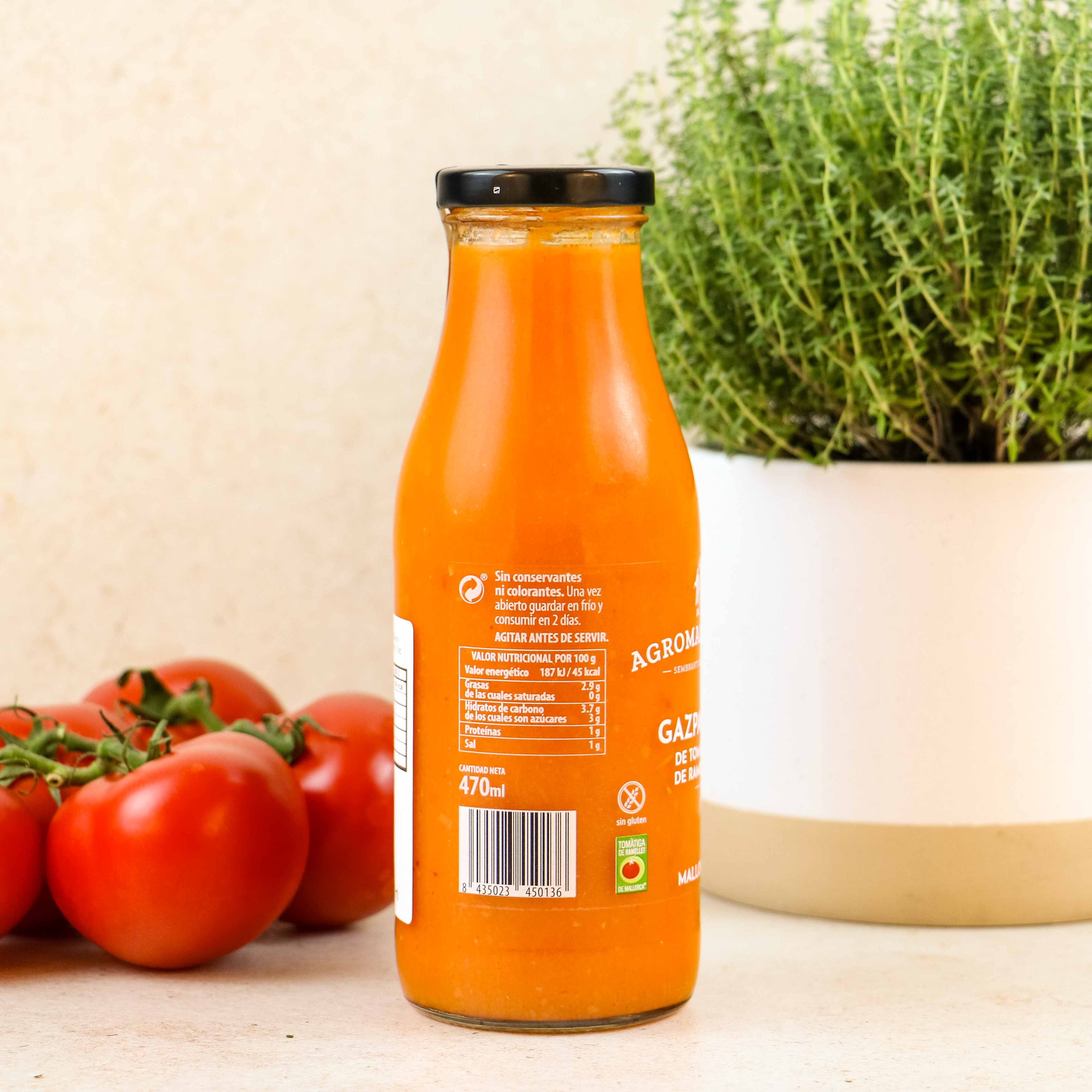 Spanische Gazpacho, Agromallorca, Rückseite 1 mit Nährwertedeklaration