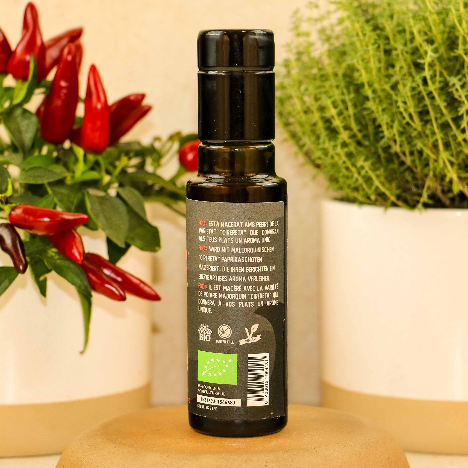 FOC Chilli-Olivenöl natur extra, Fet a Soller, Rückseite